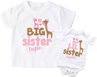 Big Sister Little Sister Outfits , Personalized Big Sister Little Sister Outfits , Big Sister Little Sister Shirts , Giraffe Shirts