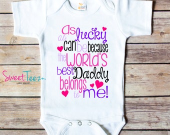 Father's Day Shirt As Lucky As Can Be World's Best Daddy Belongs to Me  Baby Boy Girl  Hearts Mustache Bodysuit One Piece Shirt Toddler