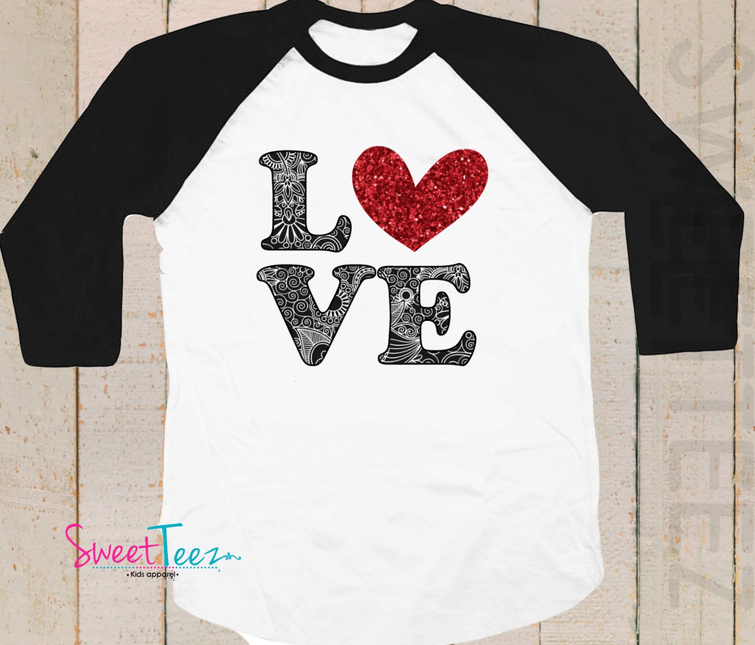 Valentine's Shirt Red Glitter Heart Love Girl Shirt Black -  Denmark