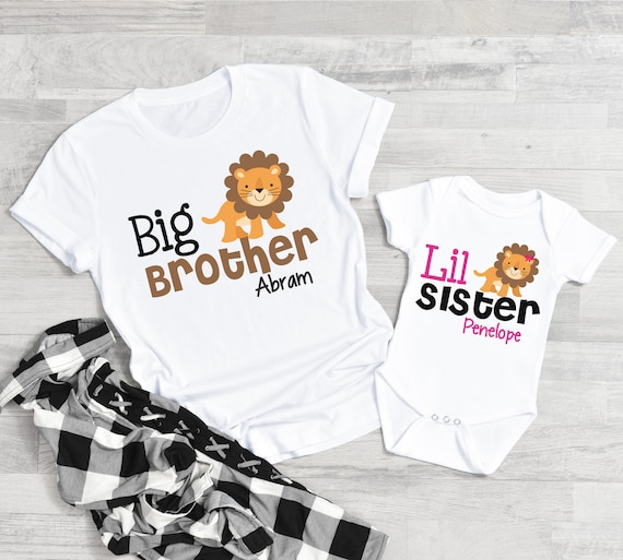 Big Brother Little Sister Shirts, with names, lion tshirt set, baby shower  gift
