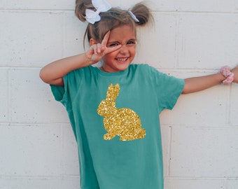 Easter shirt, Gold Glitter Easter Shirt, Girls Comfort Colors® T-Shirt, Trendy Easter tshirt, Easter Gift For Girls