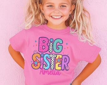 Personalized Big Sister Shirt: Preppy Cheetah Print Announcement Tee