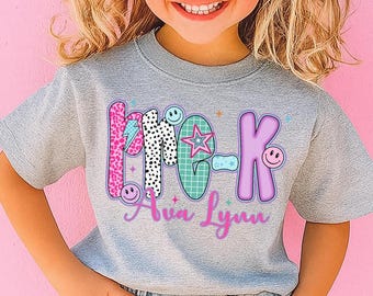 Pre-K Shirt – Custom Girls Back to School tshirt – Personalized First Day of School Outfit – Retro Pink T-Shirt For Toddler Girls