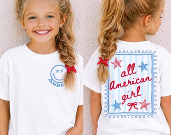 4th of July Girl Shirt • All American Girl Tee • Patriotic Kids Shirt • Coquette Americana Tee • Toddler 4th of July Outfit • USA Girl Shirt