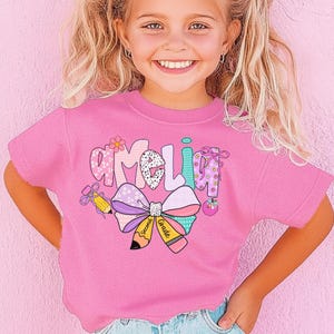 Trendy Second Grade Shirt – Custom Girls Back to School tshirt – Personalized First Day of School Outfit – Coquette Bow  T-Shirt - Preppy