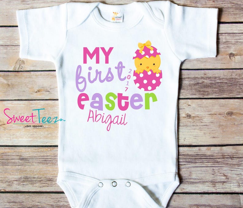 My First Easter Personalized Shirt Baby chick Boy Girl Personalized with Name and Year Shirt image 2