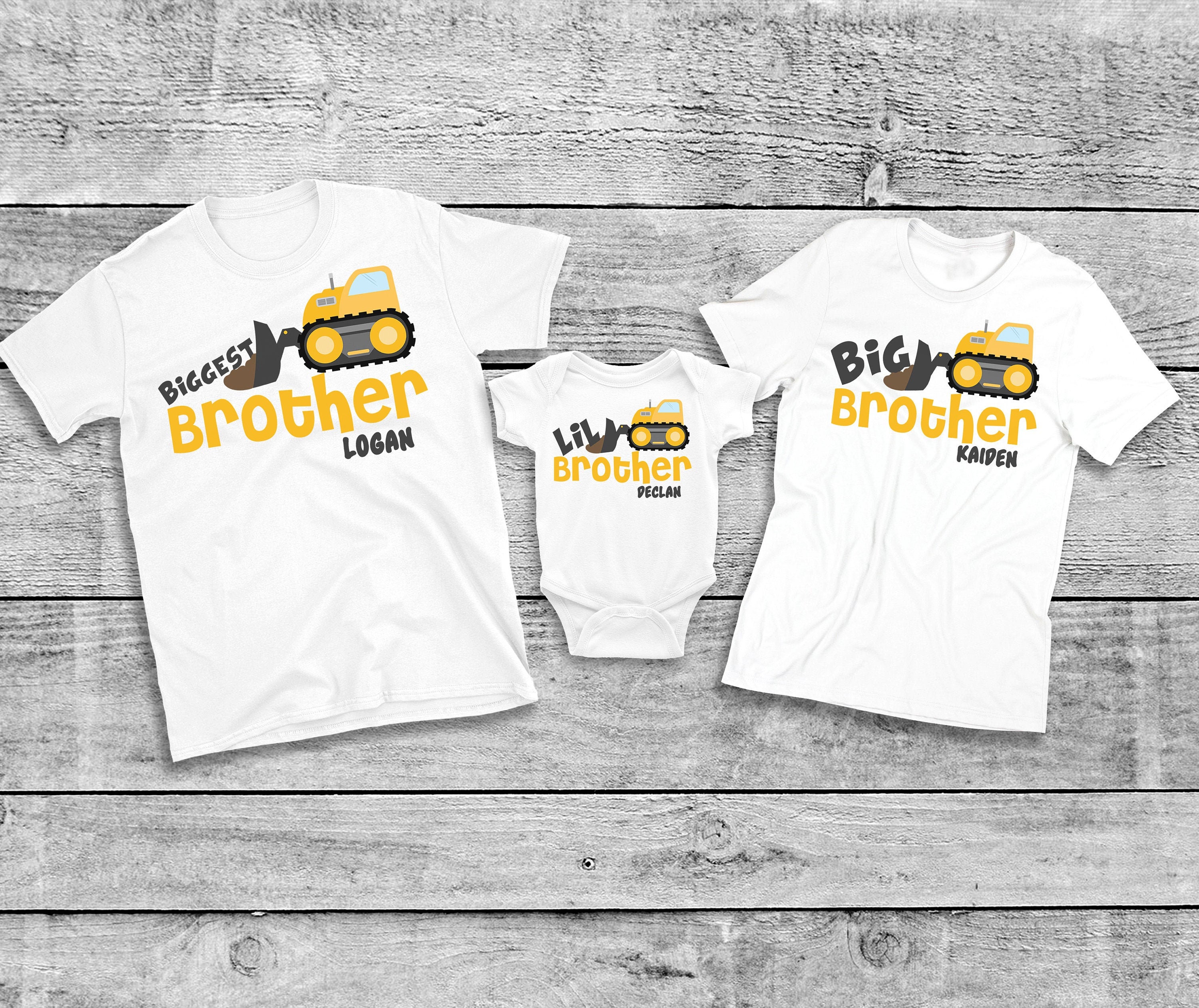 Big Brother Shirts - Bigger Brother Shirt Set - personalized brother shirt set - 3 brother shirts - digger shirts - big brother gift set