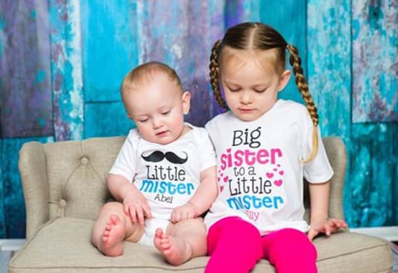 Siblings Big Little Bro Sis Matching Family Personalised Pyjamas Surname  Gift