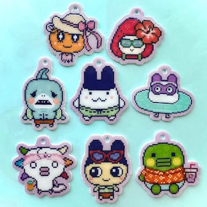 Summer Tamagotchi Charms - Handmade Shrink Plastic Keychain