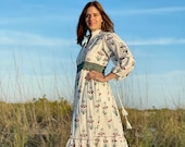 Long Sleeved Summer Maxi Dress, Soft Cotton Indian Block Print Fabric Long Dress