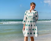 Anusha Summer Dress, Adorable Knee Length Long Sleeve Soft Cotton Dress, Indian Block Print Fabric,