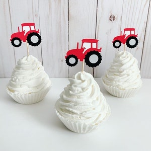 tractor cupcake toppers, tractor birthday party decorations, tractor baby shower decor, farm barnyard party decor, tractor with closed cab