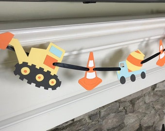 construction birthday party decorations, construction birthday banner, construction baby shower, dump truck excavator cement mixer