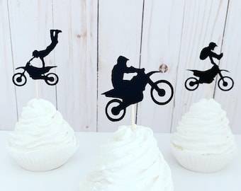 Dirt bike cupcake toppers, dirt bike birthday decorations, motocross birthday decorations, supercross, braap, dirt bike tricks, motocross