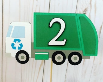 garbage truck birthday, recycling truck birthday, garbage recycling truck birthday, garbage truck decorations, recycling truck cake topper