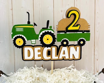 Personalized Green Tractor Cake Topper, Birthday Party Decor