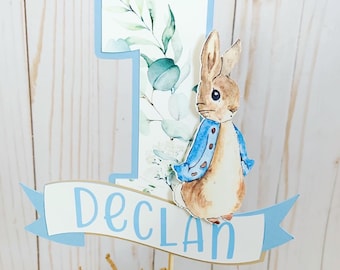 Personalized Peter Rabbit 1st Birthday Cake Topper, Baby Shower, Pink