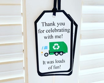 garbage truck birthday, recycling truck birthday, garbage recycling truck birthday, recycle truck decorations, recycling thank you favor