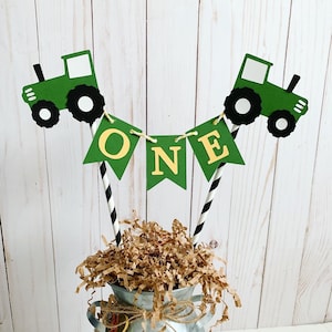 green tractor birthday decorations, barnyard birthday decorations, green tractor cake topper, old macdonald had a farm baby shower cake image 1