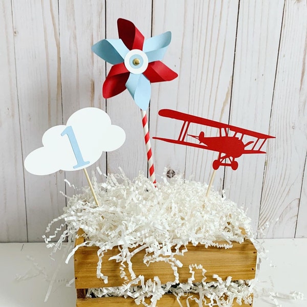 time flies first birthday decorations, biplane birthday decorations, airplane birthday decorations, airplane cake topper, vintage airplane