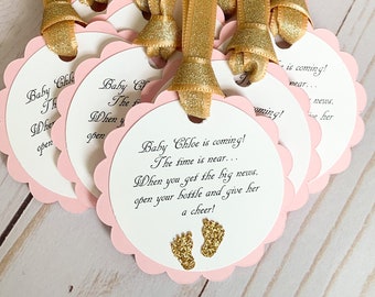 Pink and Gold Baby Shower Favor Tags, Personalized