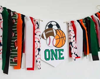 sports first birthday high chair banner, cake smash banner, first birthday all star sports, baseball, football, basketball, soccer decor