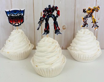 transformers birthday party cupcake toppers, transformers birthday decor, autobots birthday party, rescue bots, optimus prime bumble bee