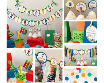 Let's Have a Ball Birthday Party Decorations, Primary Colors Birthday, Colorful Birthday Party, Rainbow Birthday Decorations, personalized