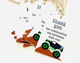 monster truck thank you favor tags, grave digger party decorations, monster jam birthday decorations, party favors, monster truck decor