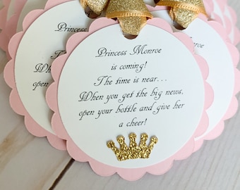 Personalized Princess Baby Shower Favor Tags, Pink and Gold