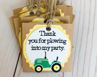 green tractor birthday decorations, green tractor favor tags, tractor barnyard birthday, eieio birthday, barnyard birthday party