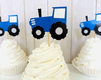 Tractor Cupcake Toppers, Barnyard Birthday Party Decorations, Custom Colors