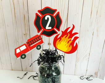 Firetruck Birthday Centerpiece, Dalmatian, Fire Hydrant, Flames
