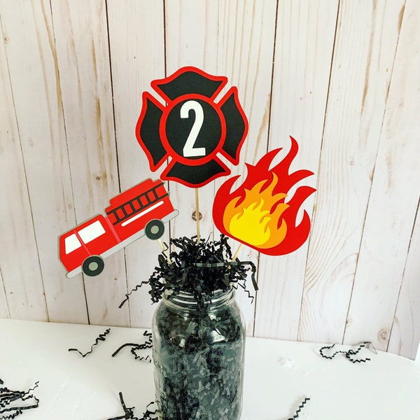 Firetruck centerpieces * Firetruck party * Firetruck birthday party decorations * Firefighter birthday * Firefighter baby shower * fireman