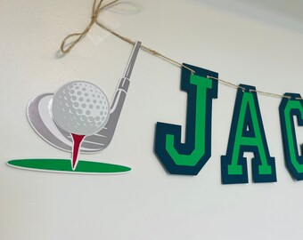 decoraciones de cumpleaños de golf, vamos a partee, fiesta de visualización de maestros, pancarta de fiesta de golfista, club y tee de golf, putter, en el green, fiesta de golf superior