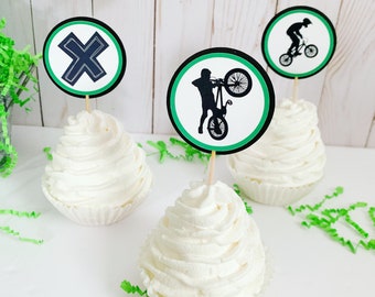 BMX cupcake toppers, BMX birthday decorations, bicycle birthday