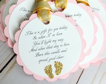 Pink and Gold Baby Shower Favor Tags with Ribbon
