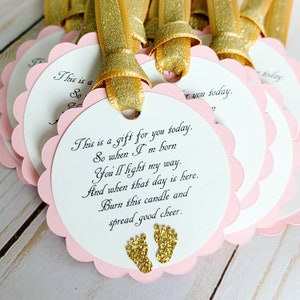 pink and gold baby shower favor tags, baby shower party favor tags, wine party favor tags, baby shower favors, champagne favors, candle tags