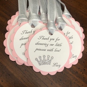 pink and gold glitter baby shower favor tags princess party tags pink and gold baby shower princess baby shower thank you tags image 1