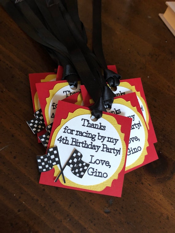 red yellow race car birthday party thank you tags*monster truck birthday*motocross birthday*race car birthday*checkered flag*finish line Il_570xn