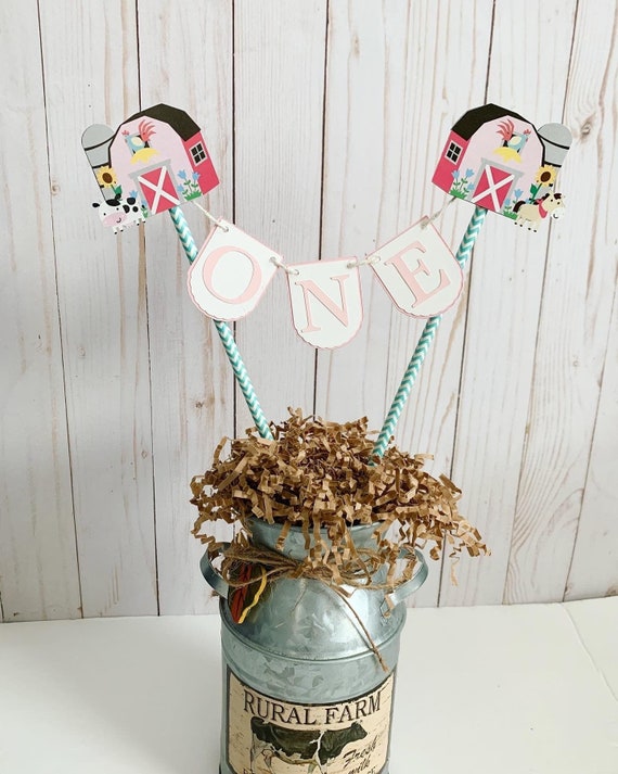 pink barnyard birthday decorations, barnyard birthday decorations, girl barnyard cake topper, old macdonald had a farm baby shower cake Il_570xn