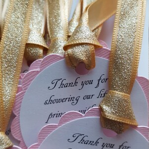 pink and gold glitter baby shower favor tags princess party tags pink and gold baby shower princess baby shower thank you tags image 4