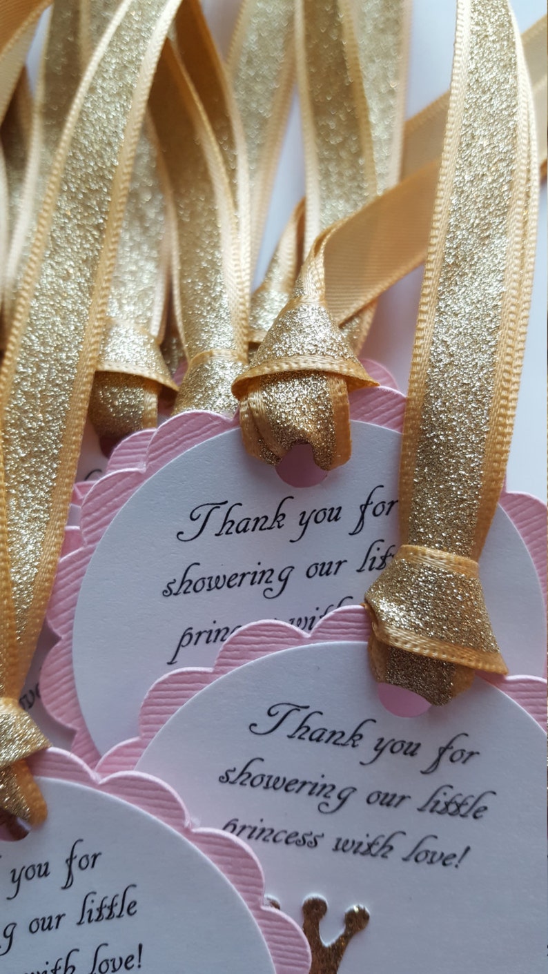 pink and gold glitter baby shower favor tags princess party tags pink and gold baby shower princess baby shower thank you tags image 4