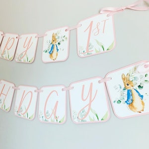 Pink Peter Rabbit Birthday Decorations, Girl Peter Rabbit Baby Shower Decorations, Peter Rabbit Birthday Banner, Easter Birthday, Baby Girl image 1