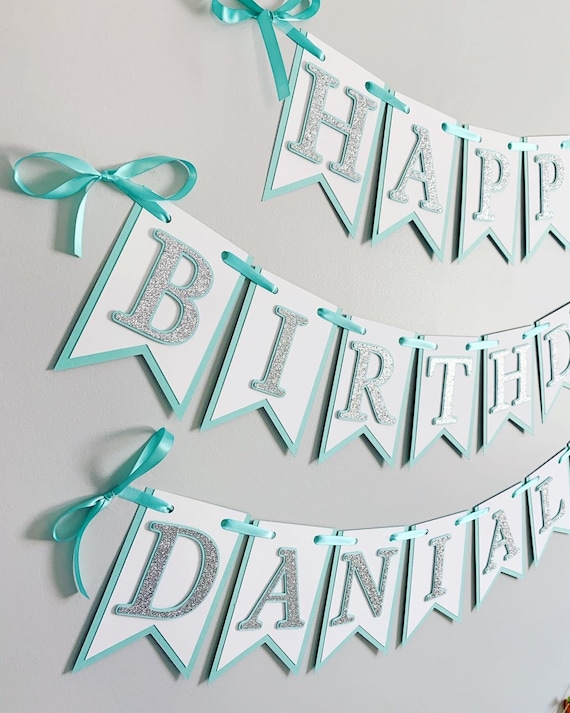Name and Co Birthday Decorations, Silver Glitter First Birthday, Robin's Egg and Silver Birthday Decorations, Silver Glitter Birthday Il_570xn