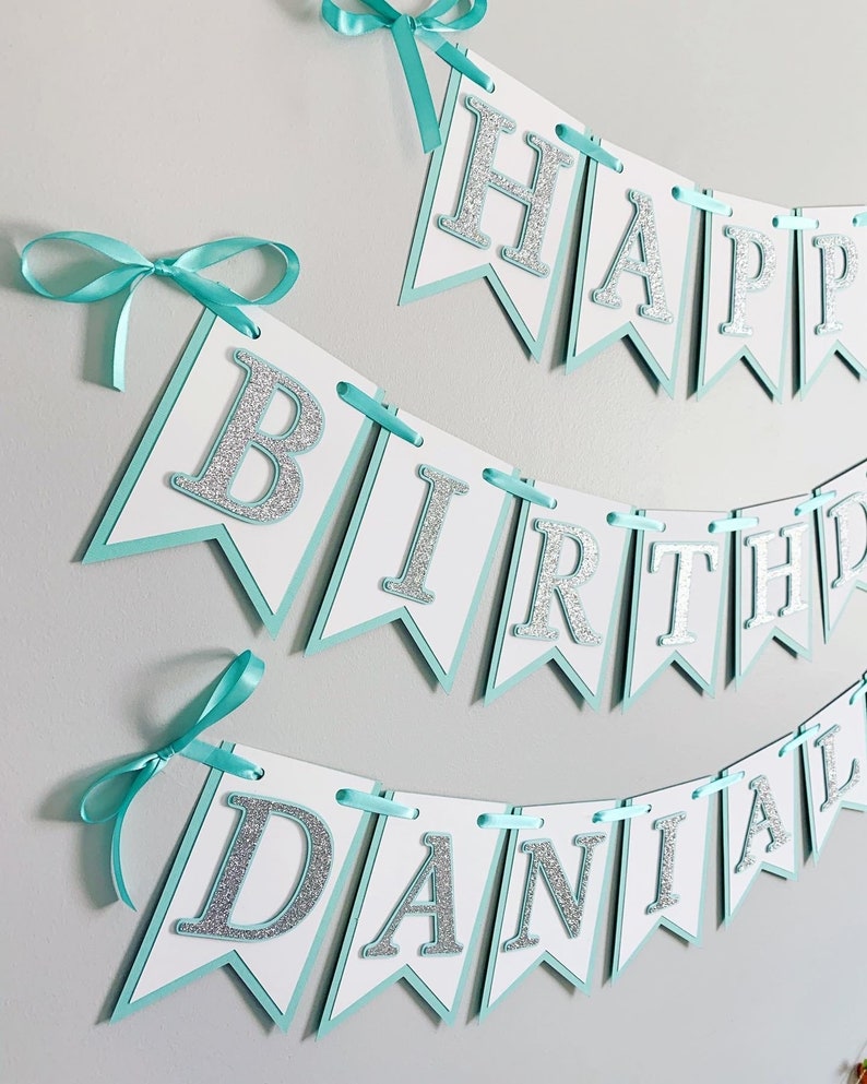 Name and Co Birthday Decorations, Silver Glitter First Birthday, Robin's Egg and Silver Birthday Decorations, Silver Glitter Birthday image 1