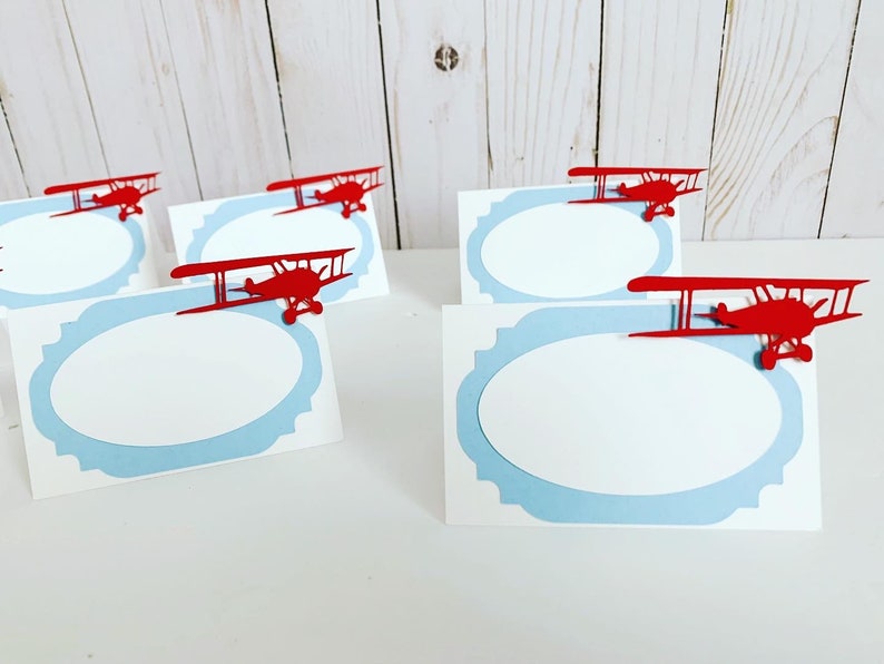 airplane time flies customizable table tent food labels party decorations