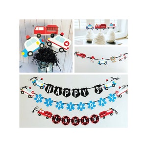 first responders birthday decorations bundle, firetruck police ambulance birthday, emergency vehicles, firefighter, police officer, medic