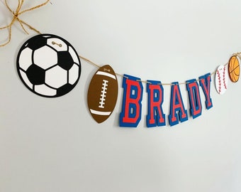 all star sports custom phrase banner, all star sports personalized banner, multi sport, football baseball soccer basketball, birthday party