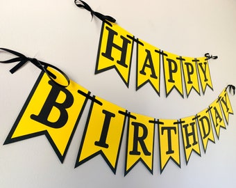 black and white happy birthday banner, black and white party decorations